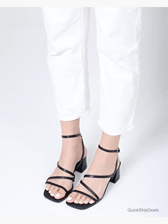 Women Low Platform Chunky Block Heels Square Toe Ankle  Low Chunky Block Heel Square Open Toe Ankle Strap Heeled Sandals